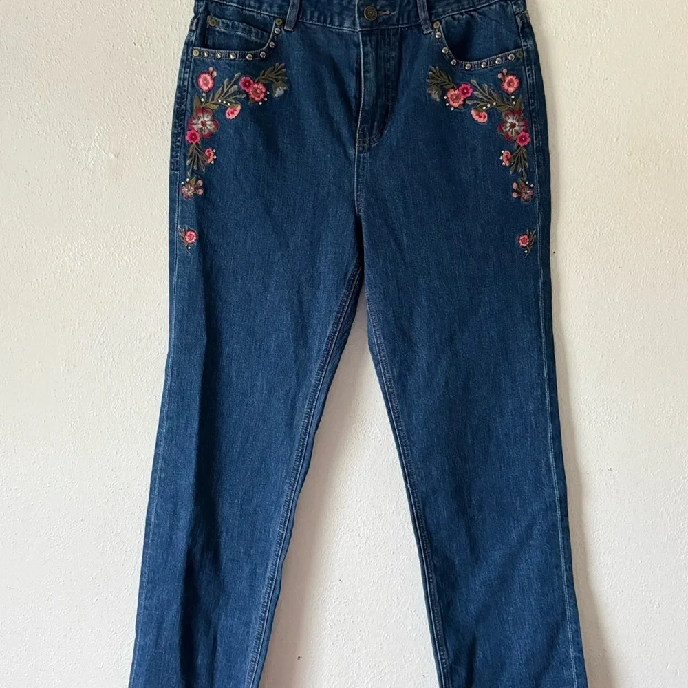 Kate Spade Broome St Ditsy Floral Embroidered Raw Hi Rise Cropped Jeans Sz 29